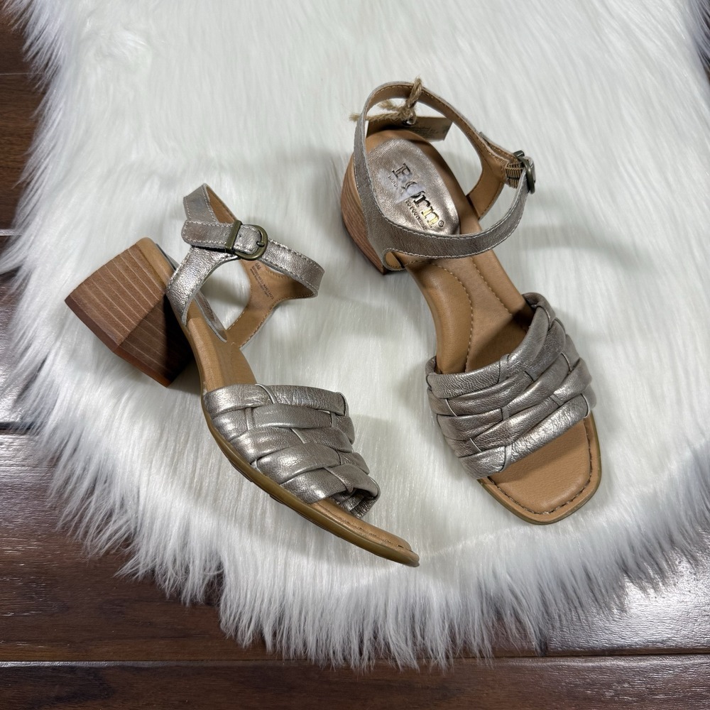 NEW Born Women's Size 6 M Metallic Gold Leather Shonie Strap Block Heel Sandals
